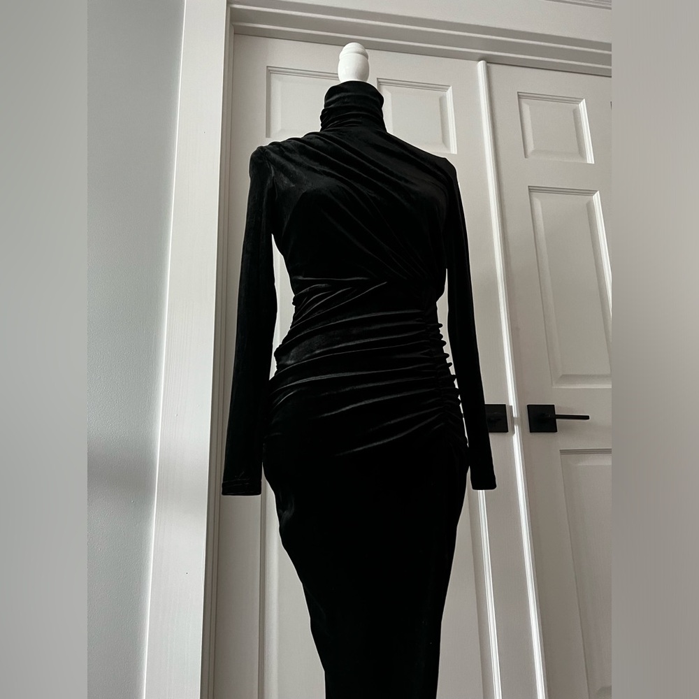 Ruched Asymmetrical Velvet Dress